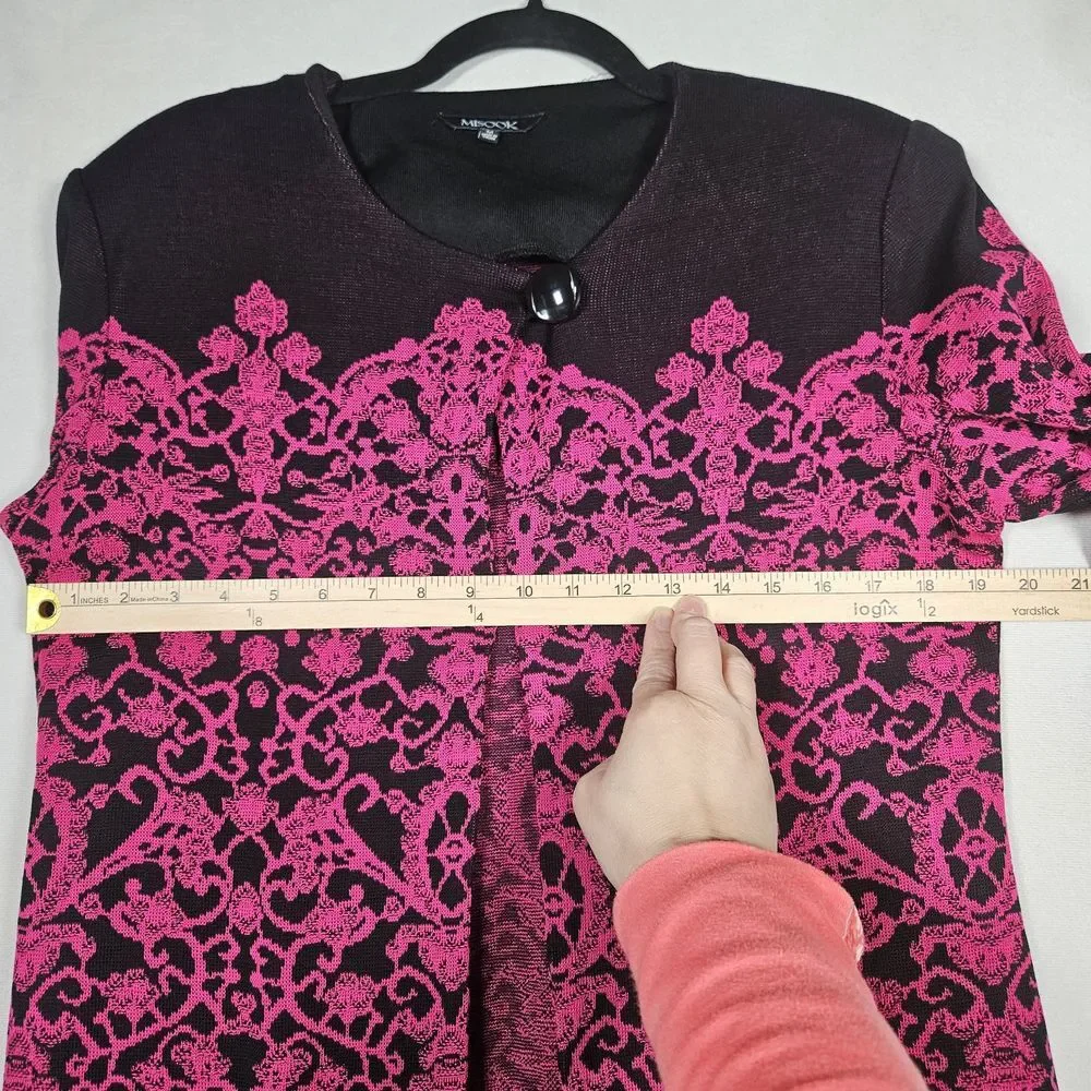 Misook Cardigan‎ Womens M Acrylic Knit Sweater Floral Lace Black Fushsia Office